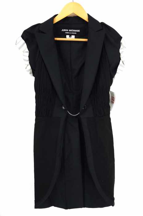 JUNYA WATANABE COMME des GARCONS (ジュンヤワタナベコムデギャルソン) AD2015 16SS 異素材切替チェーンボタン燕尾ノースリーブテーラードジャケット レディース アウター