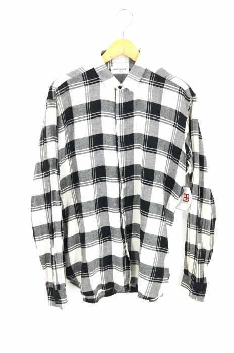 SAINT LAURENT PARIS (サンローランパリ) ダメージ加工比翼オンブレチェック長袖シャツ メンズ トップス