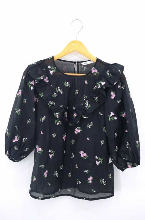 ZARA（ザラ） 花柄フリル切替シフォン レディース トップス