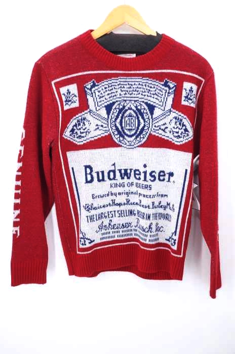 Budweiser ロゴプリント ニットセーター 赤