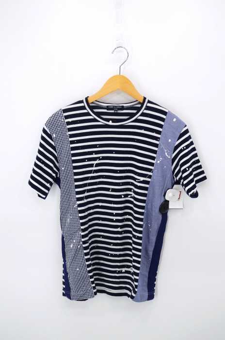 COMME des GARCONS HOMME (コムデギャルソンオム) AD2011 ペイント加工柄切替クルーネックTシャツ メンズ トップス