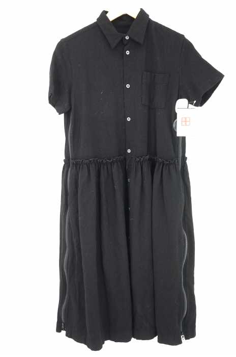 tricot COMME des GARCONS （トリココムデギャルソン） AD2010　製品染め 縮絨加工 ラウンドカラーサイドジップウールシャツワンピース レディース ワンピース