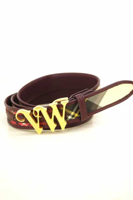 Vivienne Westwood （ヴィヴィアンウエストウッド） ゴールドロゴ チェック柄 レザーベルト レディース ファッション雑貨