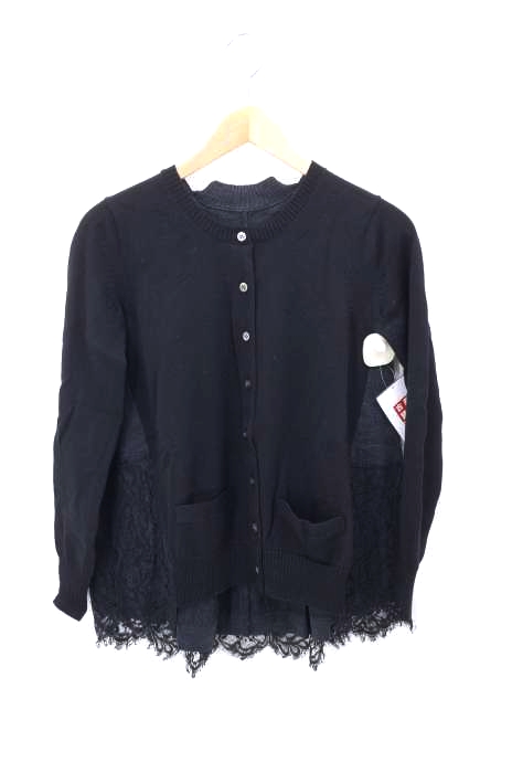 【美品】サカイ・長袖カーディガン・カットワーク・異素材ドッキング・レース切替・1 Sacai（サカイ） レース切替ドッキングカーディガン レディース