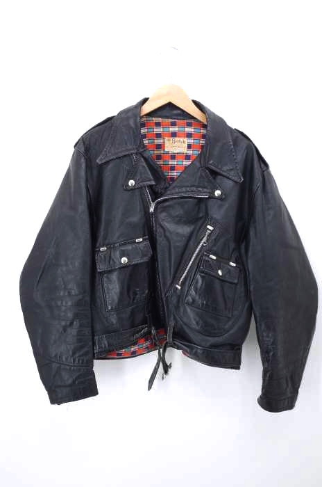 USED古着（ユーズドフルギ） BRITISH SPORTSWEAR 50-60S Dポケット裏地チェックレザージャケット メンズ アウター