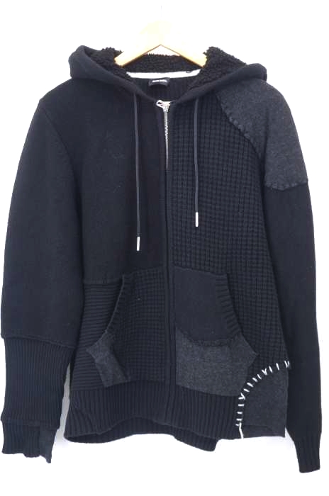 DIESEL(ディーゼル) 素材切替パッチワークニットパーカー メンズ トップス