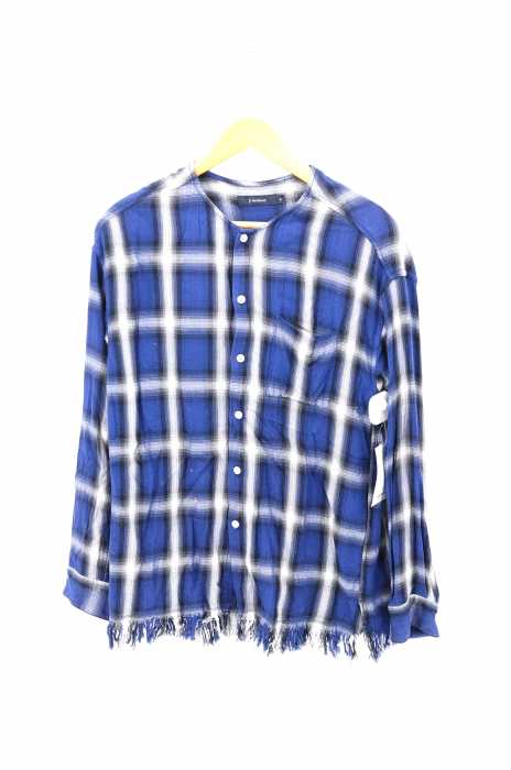 RAGEBLUE （レイジブルー） ノーカラーチェック柄シャツ メンズ トップス