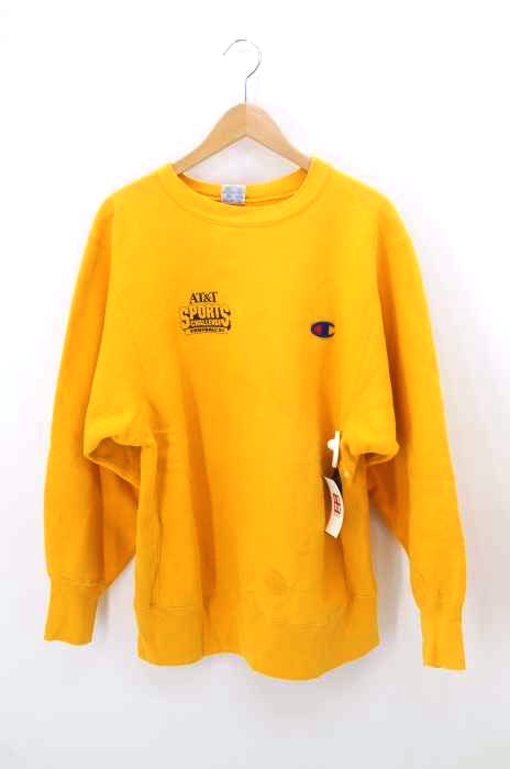 Champion(チャンピオン) 90S USA製 刺繍タグ REVERSE WEAVE AT&T SPORTS CHALLENGE デカ目刺繍 クルーネックスウェット イエローボディ メンズ トップス