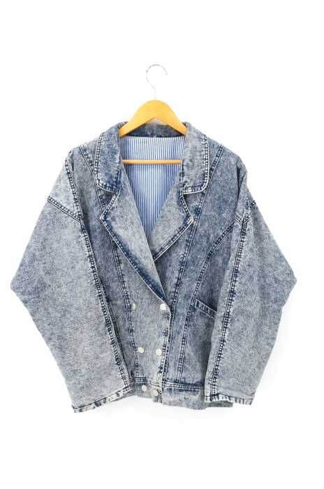 USED古着  （ユーズドフルギ） ダブルボタンデニムジャケット 裏地ストライプ レディース アウター