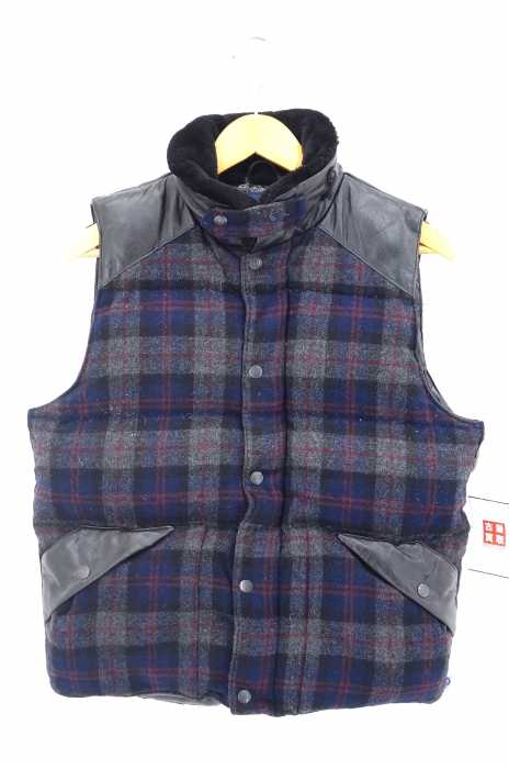 Penfield（ペンフィールド） カウレザーヨーク切替チェック柄ウールダウンベスト メンズ アウター