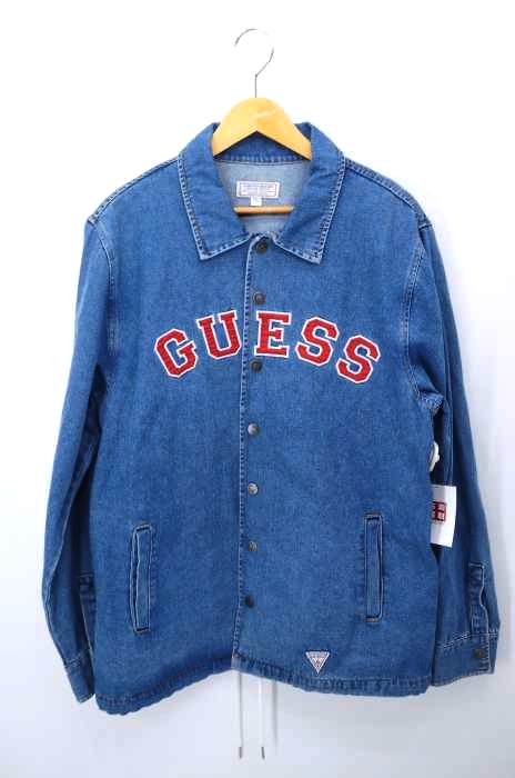 GUESS（ゲス） ARCH LOGO DENIM ロゴ刺繍デニムコーチジャケット メンズ アウター