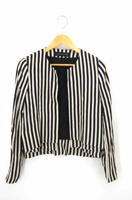 ZARA WOMAN (ザラ ウーマン) ストライプ柄ノーカラージャケット レディース アウター