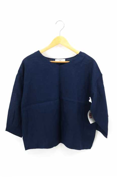 Samansa Mos2 blue（サマンサモスモスブルー） Vネックリネンブラウス レディース トップス