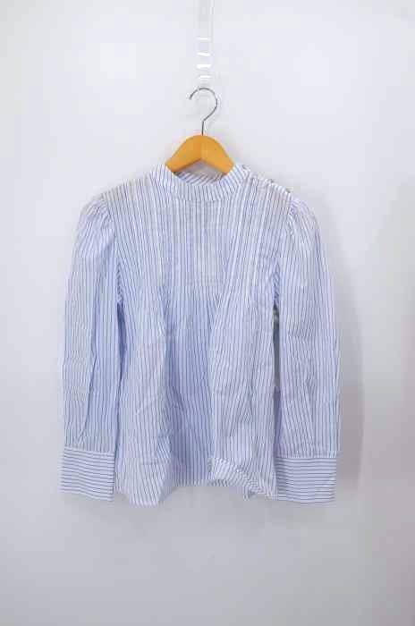 ZARA WOMAN（ザラ ウーマン） モックネックショルダーボタンストライプブラウス レディース トップス