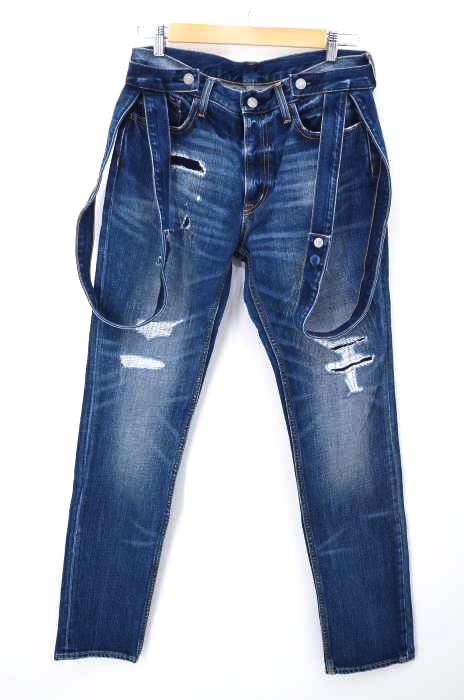 KIM JONES（） ダメージ加工 スリムテーパードジーンズ メンズ パンツ