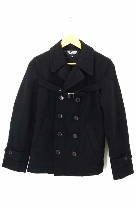 BLACK COMME des GARCONS （ブラックコムデギャルソン） AD2009 09AW 縮絨加工 フロントベルトデザインピーコート メンズ アウター