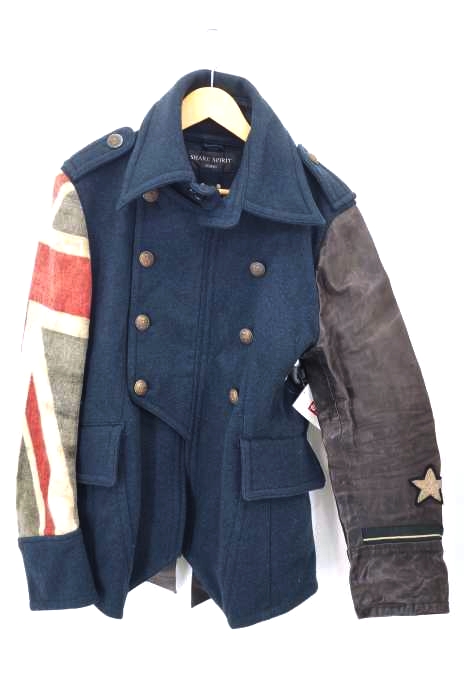 SHARE SPIRIT HOMME(シェアスピリット オム) モナリザ ユニオンジャック シープレザー切替 カシミヤ混ナポレオンPコート メンズ アウター