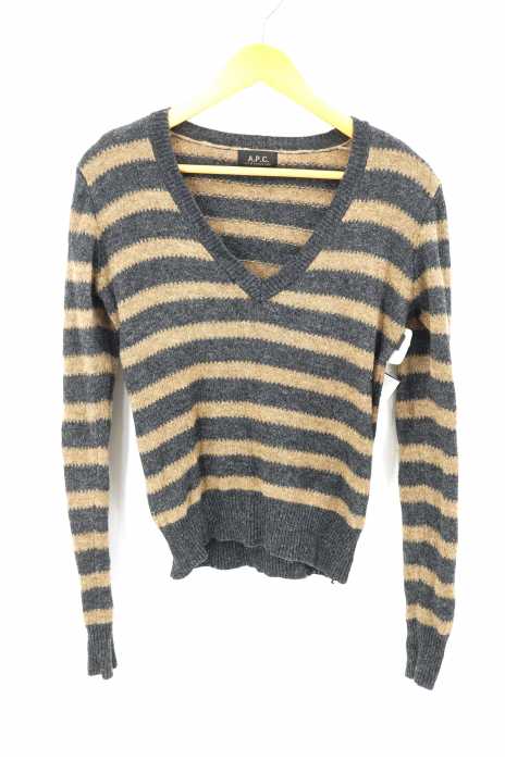 A.P.C. (アーペーセー) デザインボーダーVネックニット メンズ トップス