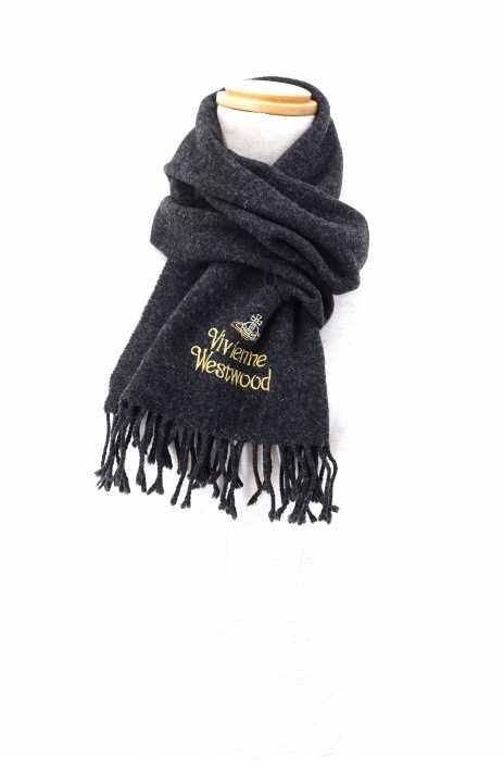Vivienne Westwood (ヴィヴィアンウエストウッド) ロゴ刺繍 フリンジマフラー レディース ファッション雑貨