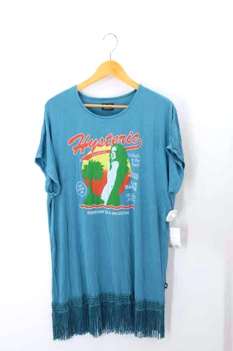 HYSTERIC GLAMOUR（ヒステリックグラマー） OCEAN VIEW プリント ビッグTシャツ 裾フリンジ レディース トップス