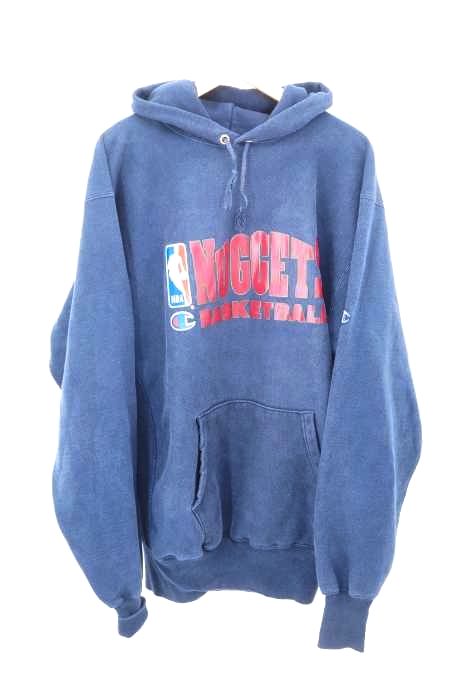 Champion（チャンピオン） 90S 刺繍タグ USA製 REVERSE WEAVE NBA NUGGETS デカ目刺繍 ラバープリントプルオーバーパーカ メンズ トップス