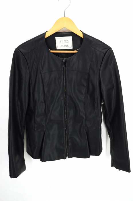 ZARA BASIC （ザラベーシック） ノーカラー フェイクレザー ジップブルゾン レディース アウター