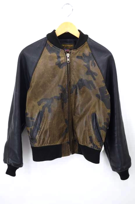 VANSON（バンソン） USA製 カモ柄切替オールレザースタジャン メンズ アウター