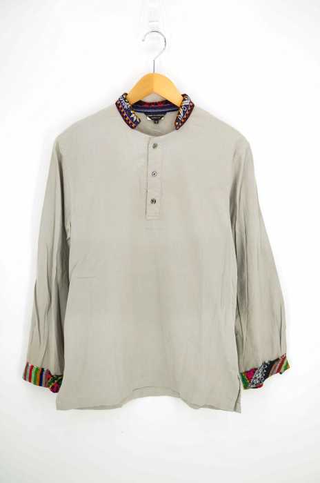 COMME des GARCONS HOMME PLUS （コムデギャルソンオムプリュス） AD2007 07AW my way期 製品洗い加工 ネイティブ柄テープ装飾マオカラープルオーバーシャツ メンズ トップス