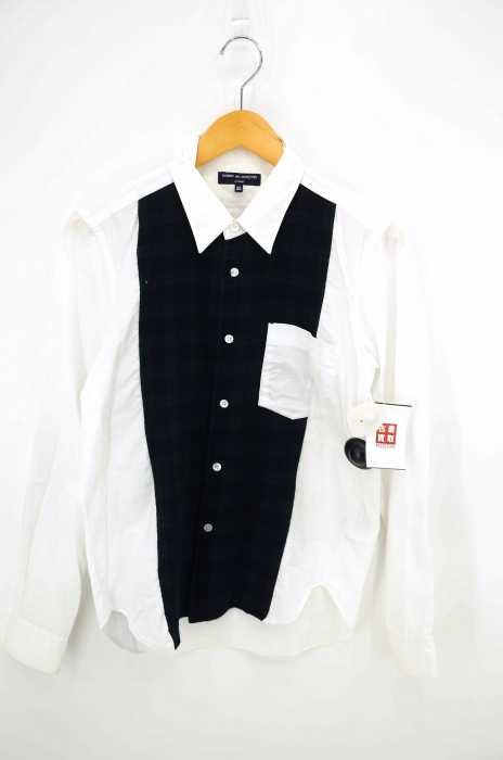 COMME des GARCONS HOMME (コムデギャルソンオム) AD2008 08AW タータンチェック柄ウール生地切替コットンボタンシャツ メンズ トップス