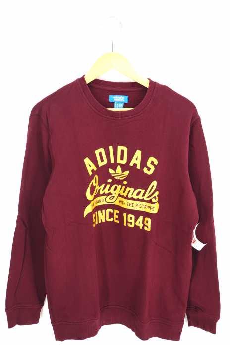 adidas （アディダス） Graphic Crew Sweat Burgundy ロゴプリントクルーネックスウェット メンズ トップス
