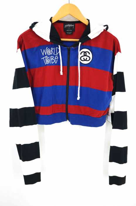 Stussy Women （ステューシーウィメン） ボーダー切替ジップアップパーカー WORLD TRIBE レディース トップス