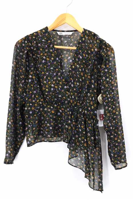 ZARA（ザラ） ボタニカル変形シースルーブラウス レディース トップス