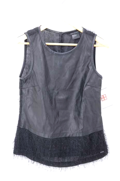 ARMANI EXCHANGE（アルマーニエクスチェンジ） フリンジ装飾レザー切替ノースリーブトップス レディース トップス