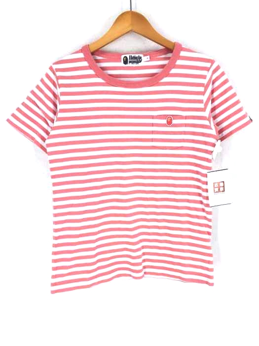 A BATHING APE(アベイシングエイプ) サル顔ワッペン刺繍ボーダーTシャツ レディース トップス