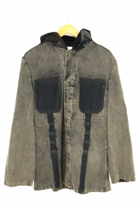 gilet(ジレ) レザーフードリメイクミリタリーシャツ メンズ トップス