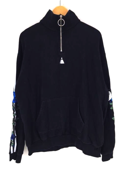 LEGENDA(レジェンダ) Two Line Rose Embroidery half zip ルーズシルエットスウェットトレーナー メンズ トップス