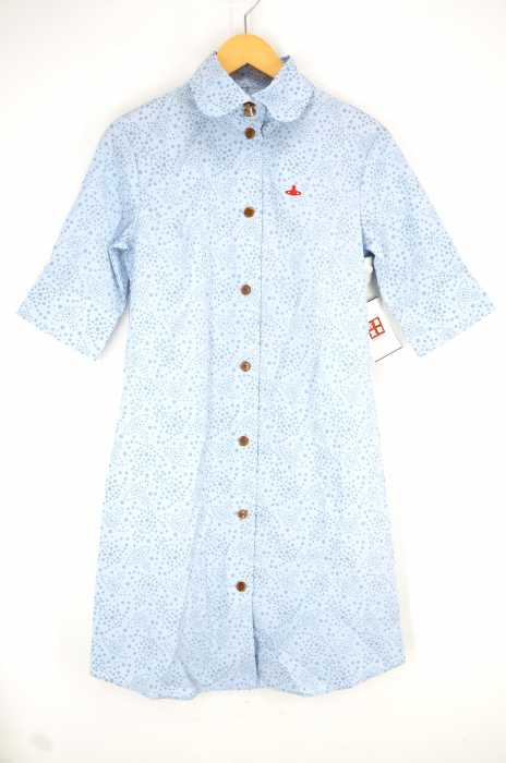 Vivienne Westwood RED LABEL （ヴィヴィアンウエストウッドレッドレーベル） CHOICE 胸オーブ刺繍ドット柄半袖シャツワンピース レディース トップス