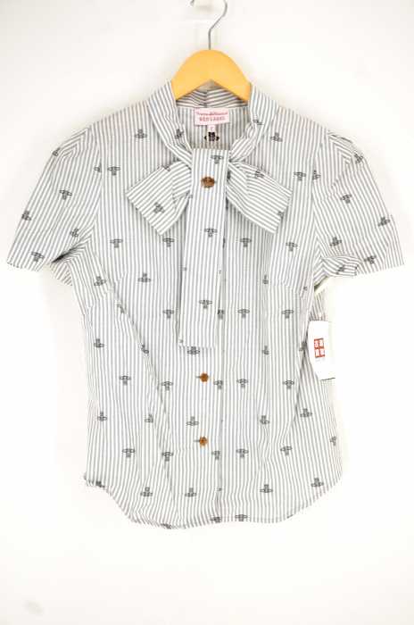 Vivienne Westwood RED LABEL （ヴィヴィアンウエストウッドレッドレーベル） オーブ×ストライプ フロントリボン半袖ブラウス レディース トップス