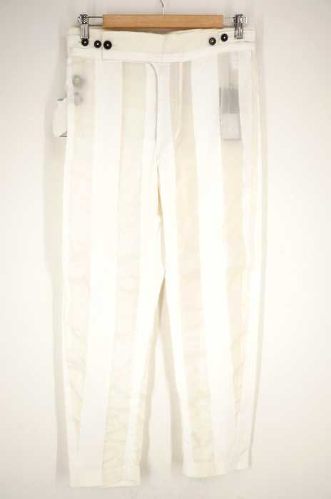 Ann DEMEULEMEESTER (アンドゥムルメステール) TROUSERS FEATURE WHITE シースルーデザインストライプパンツ メンズ パンツ