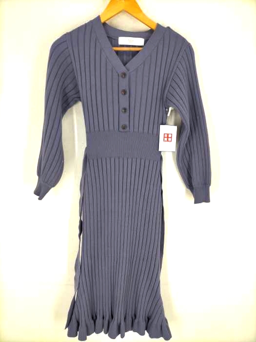 tocco closet（トッコクローゼット） ウエストりぼん付きボリュームスリーブヘンリーネックリブニットワンピース レディース ワンピース