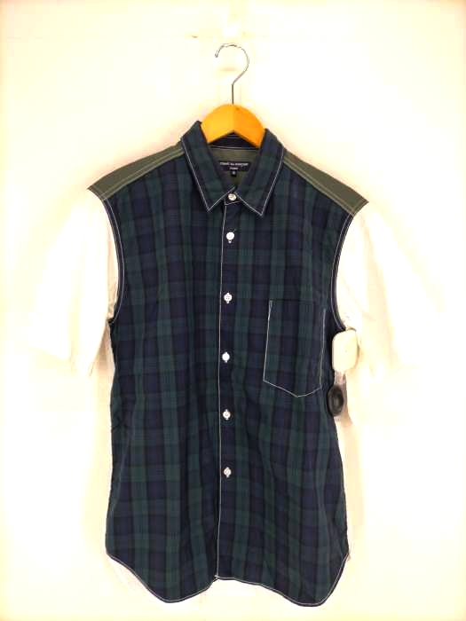 COMME des GARCONS HOMME（コムデギャルソンオム） ad2019 ナイロン切替チェック半袖シャツ メンズ トップス