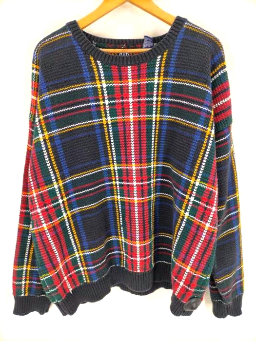 Gap（ギャップ） 90s 紺タグ チェック柄マルチカラーコットンクルーネックセーター メンズ トップス