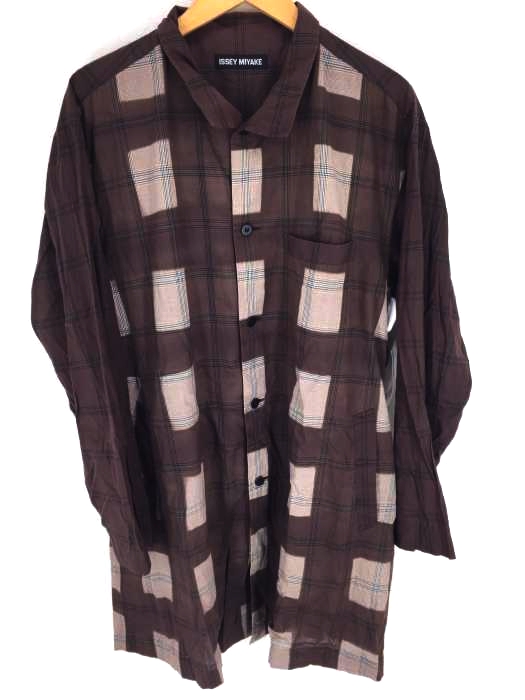 ISSEY MIYAKE（イッセイミヤケ） チェック柄ロングシャツ メンズ トップス