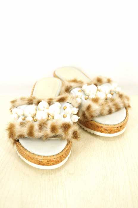 furfur (ファーファー) エコファーパールサンダル レディース シューズ