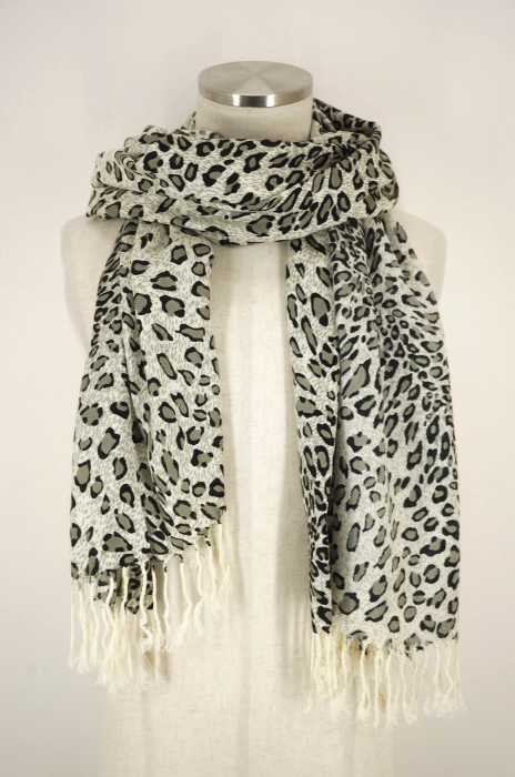 USED (ブランド不明) PASHMINA STOLE カシミヤヒョウ柄ストール レディース ファッション雑貨