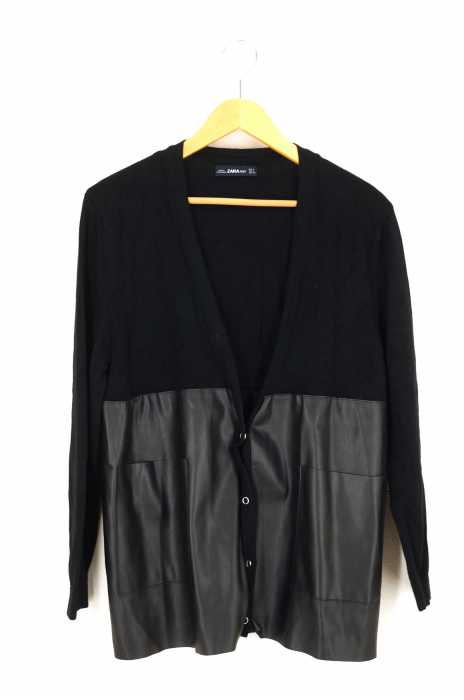 ZARA(ザラ) レザー切替ニットカーディガン レディース トップス
