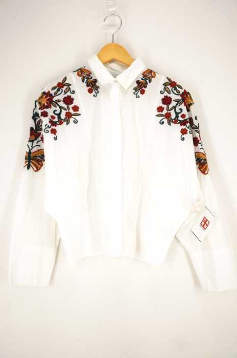 ZARA TRF （ザラティーアールエフ） フラワー刺繍開襟シャツ レディース トップス