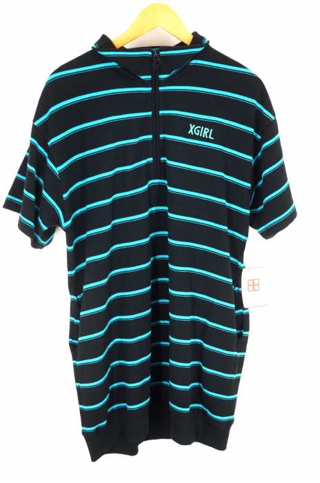 X-girl (エックスガール) STRIPED PIQUE HALF ZIP S/S DRESS レディース トップス