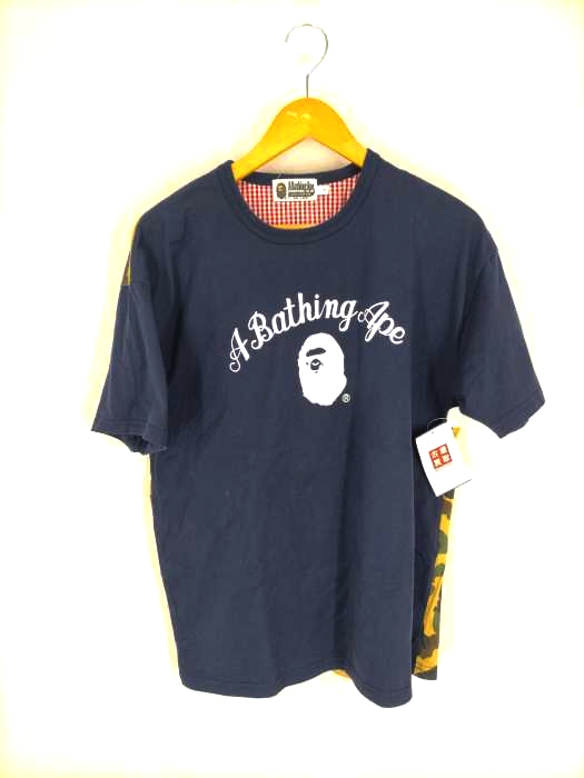 A BATHING APE（アベイシングエイプ） ファーストカモ切替裏地チェック柄Tシャツ レディース トップス