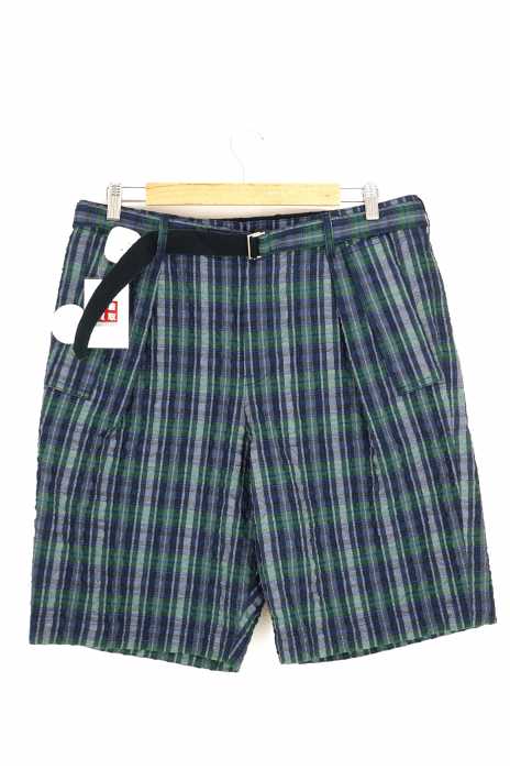 Sacai(サカイ) チェック柄シアサッカーベルテッドハーフパンツ メンズ パンツ